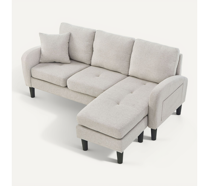Canapé D’angle En L 3 Places Avec Méridienne, 166x118x77 Cm, Tissu Coton-lin Respirant, Modulable