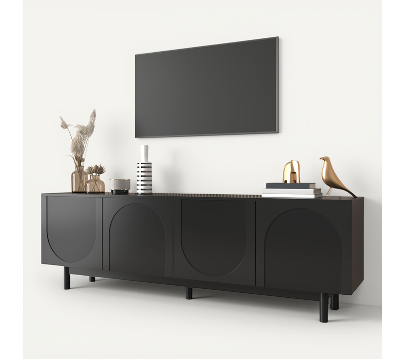 Meuble TV Design Élégant - Panneaux Réglables - Meuble Bas Salon - Mdf - Noir