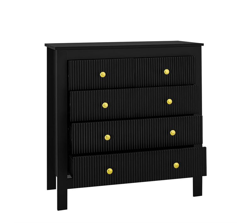 Buffet 5 Tiroirs Avec Poignées Dorées, Commode Fonctionnelle Chambre Ou Salon, Noir