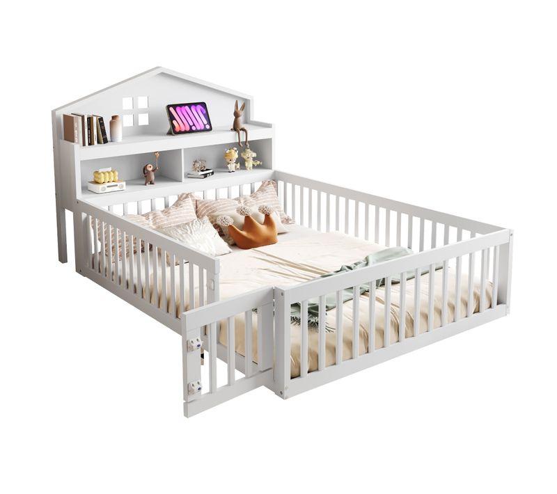 Lit Enfant 140x200 Cm - Barrières + Rangement - Structure Fiable Et Stable - Blanc
