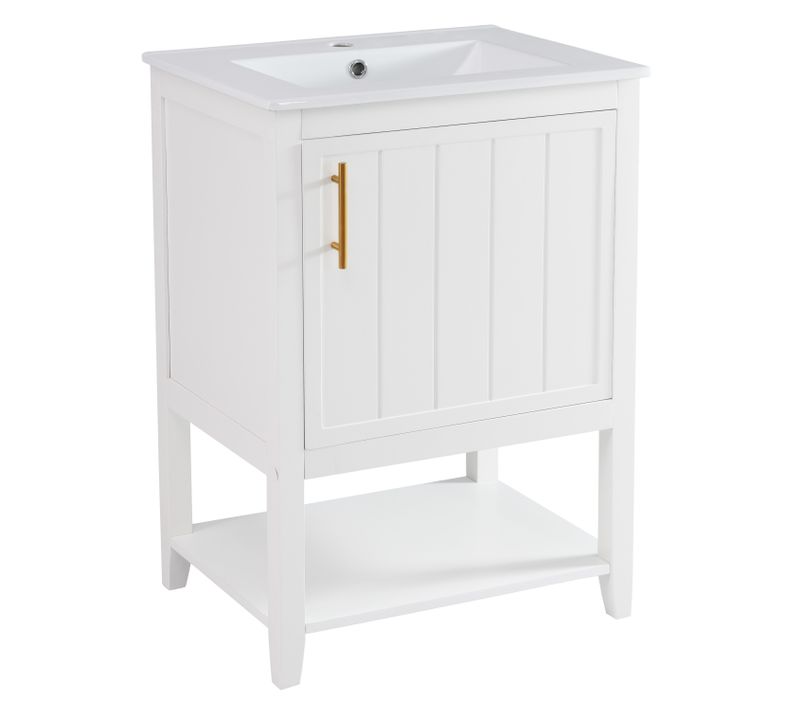 Meuble De Salle De Bain, Lavabo, étagère, Rangement Fonctionnel Et Moderne, Blanc