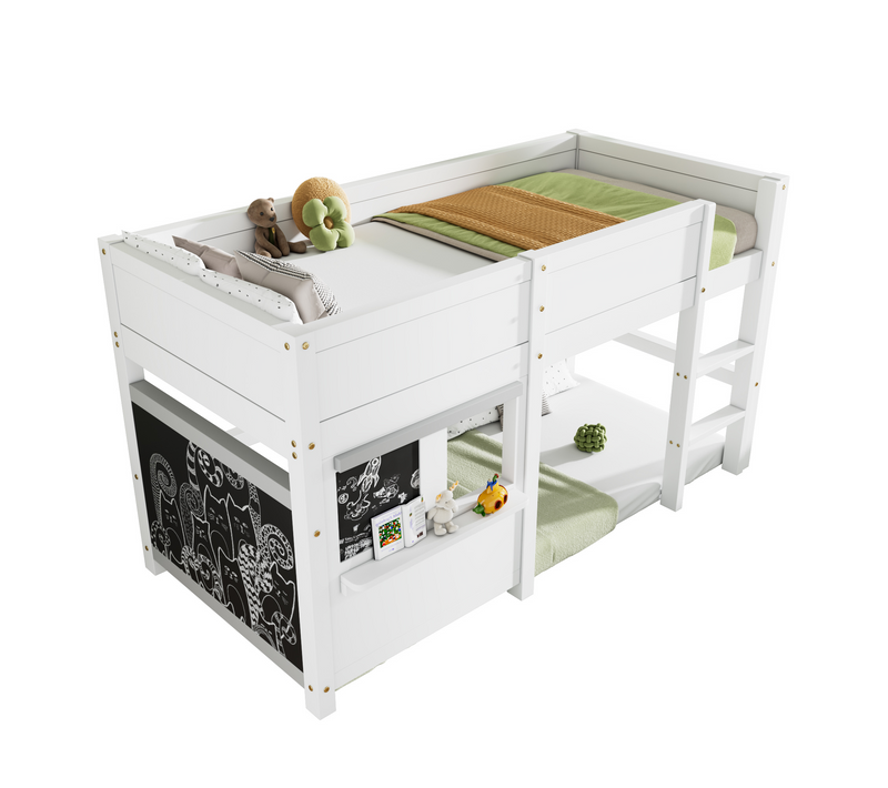 Lit Superposé Enfant 90x200 Cm - Barrière De Sécurité - Espace De Rangement - Bois De Pin - Blanc