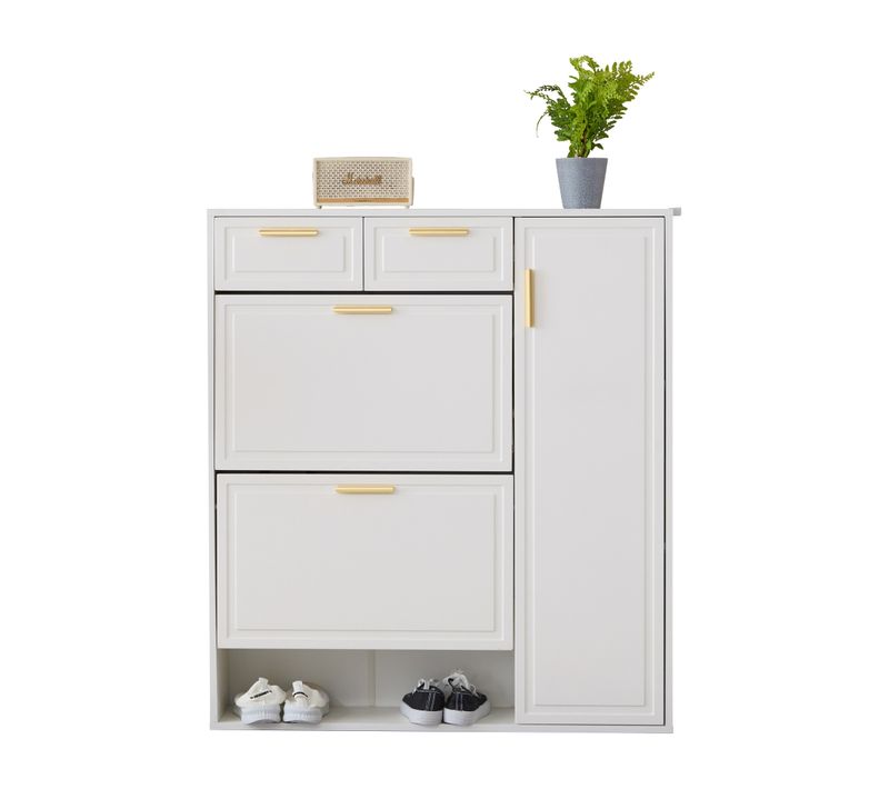 Meuble D’entrée - Banc Capitonné - Patères - Rangement Chaussures - Panneau Mural - Mdf - Blanc