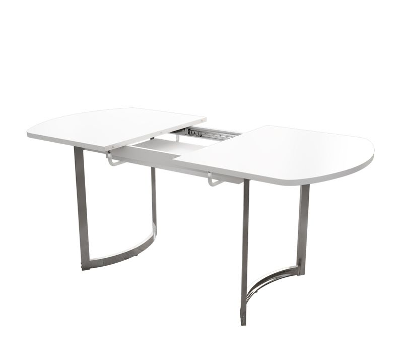 Table à Manger Extensible, Plateau Mdf Blanc, Pieds Métal Argentés, Design Élégant, 180 X 80 Cm