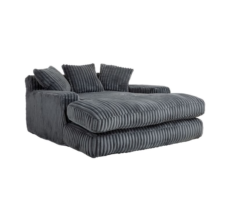Canapé Convertible 1 Place - Design Relax - 3 Coussins - Tissu Corde - Gris Foncé