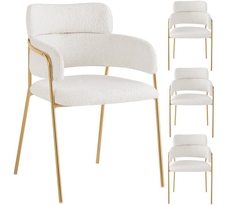 Chaises Salle à Manger - Lot De 4 - Confortable - Dossier Ergonomique - Pieds Dorés - Bouclé - Beige