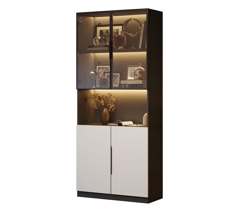 Vitrine Design - Éclairage LED - Portes Vitrées - Meuble De Collection Et Bibliothèque - Noir