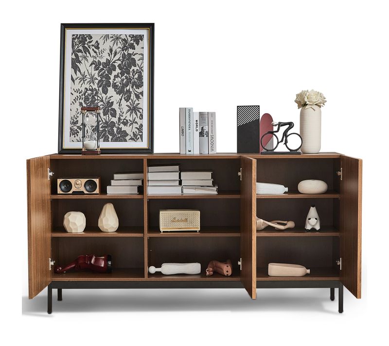 Buffet Bas - 3 Portes - Étagères Réglables - Design 3d Ondulé - Système Anti-basculement -mdf -brun