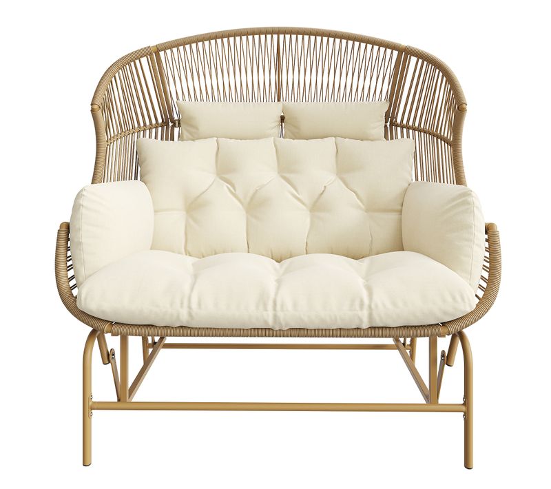 Balancelle - Chaise Suspendue De Jardin - 2 Personnes - Fauteuil Oeuf Extérieur - Doré + Blanc