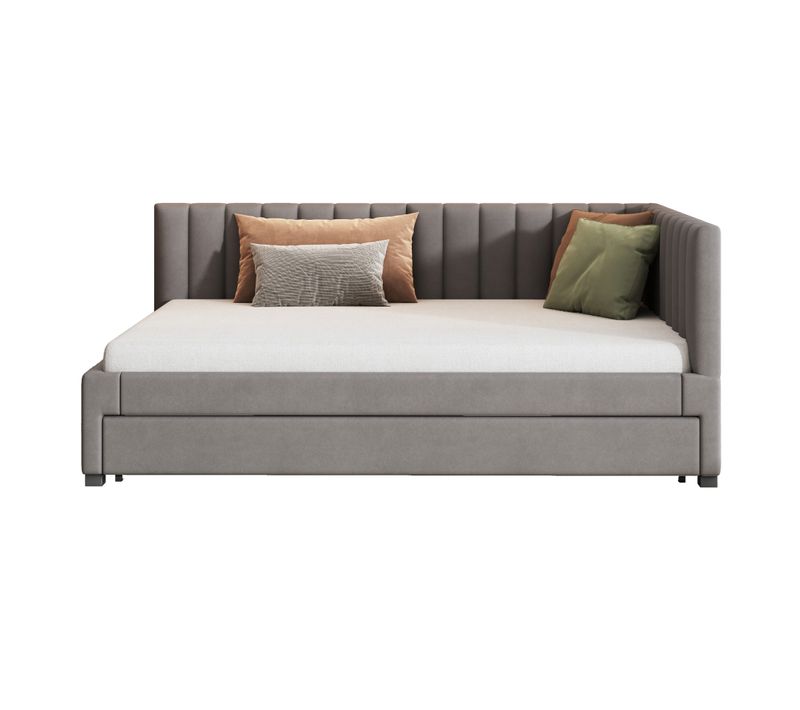 Lit Gigogne 140x200 Cm - Lit D’appoint Et Enfant Avec Rangement Intégré, Velours Gris