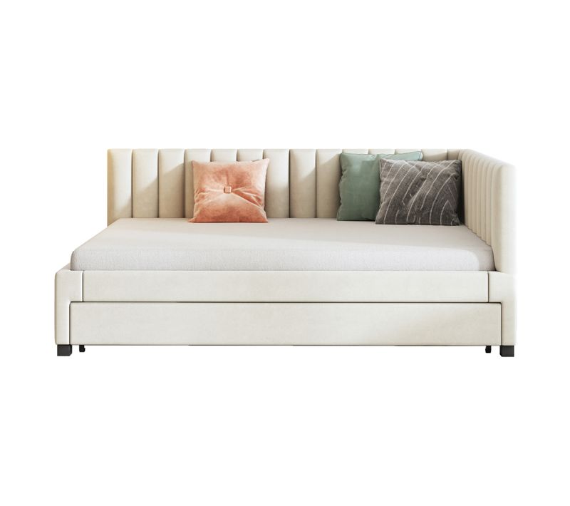 Lit Gigogne 140x200 Cm - Lit D’appoint Et Enfant Avec Lit Supplémentaire, Velours Beige
