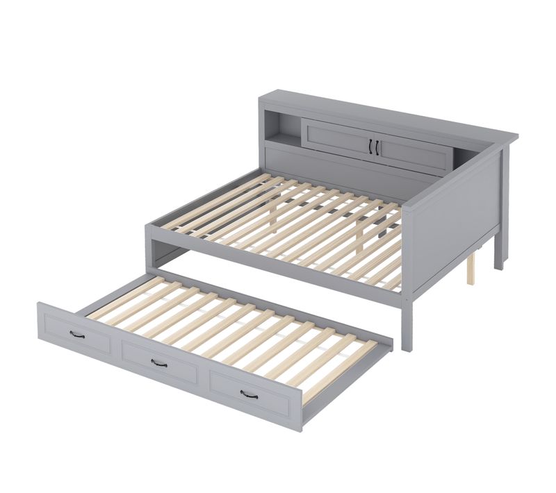 Lit Gigogne Multifonction 140x200 - LED Avec Télécommande - Ports USB - Gris