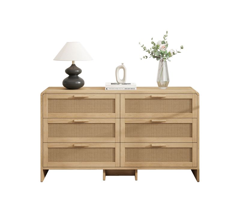 Commode Rotin Naturel 6 Tiroirs - Meuble De Rangement Pour Salon Chambre Cuisine - Naturelle