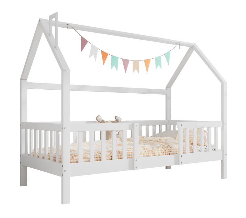 Lit Enfant 90x200 Cm - Lit Simple Design Cheminée Pour Enfant - Structure Stable - Moderne - Blanc