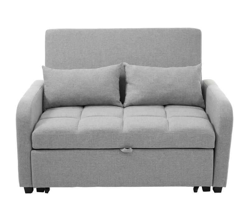 Canapé Droit Convertible 2 Places - Style Scandinave - Fonction Lit Et Dossier Réglable - Gris