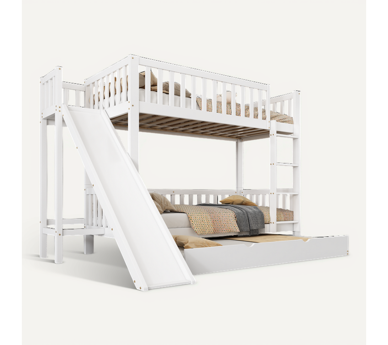 Lit Superposé 90x200/90x190 Cm - Cabane Enfant - Toboggan - Lit Gigogne - Pratique - Blanc