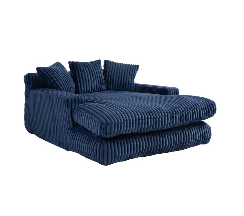 Méridienne Lounge - Coussins Inclus - Confortable - Sans Montage - Velours Côtelé - Bleu Marine