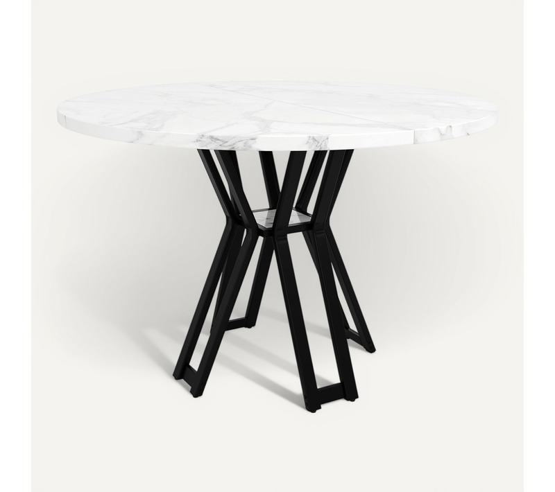 Table à Manger Ronde - Pieds Dorés - Plateau Mdf Marbré - Design Moderne - Noir