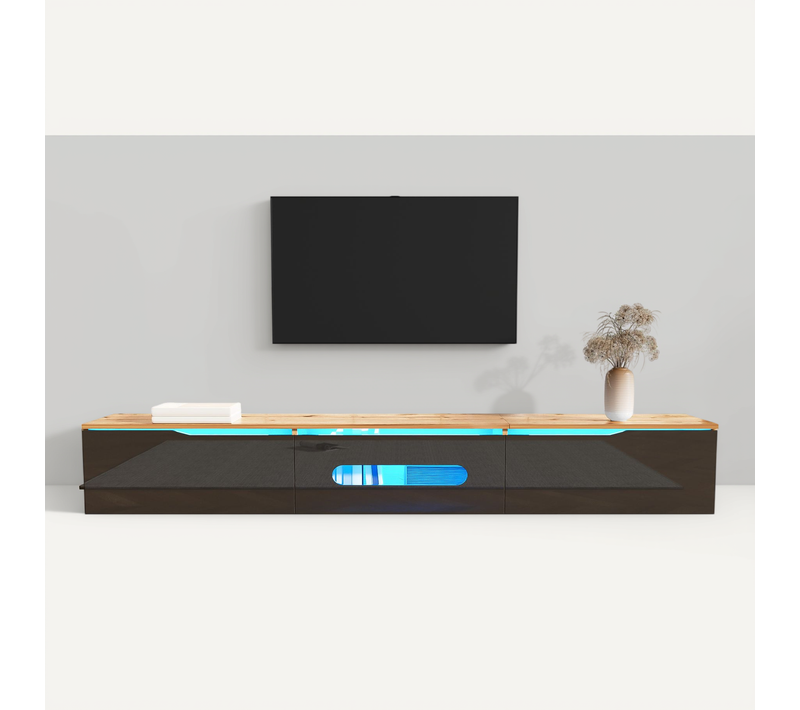 Meuble TV Moderne Mural Avec Éclairage LED 16 Couleurs Et Rangement Intégré, Mdf Noir