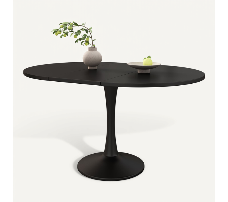 Table à Manger Ovale Extensible - Plateau Mdf - Design Élégant - Noir