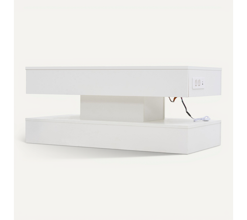 Table Basse - Meubles De Salon Avec Plateau Relevable Et LED - Panneau De Particules - Blanc