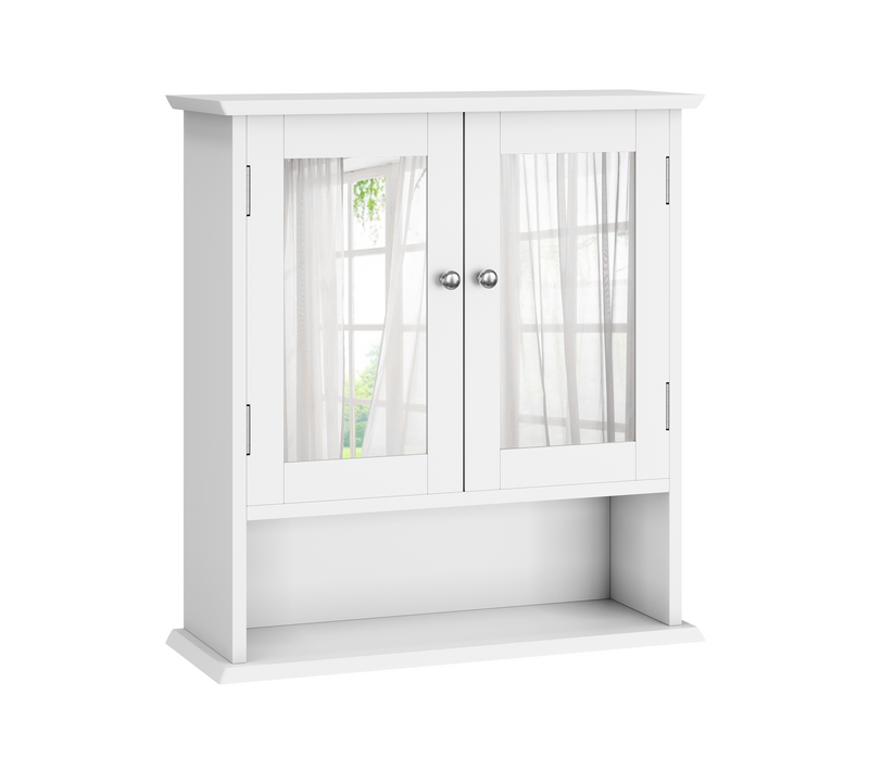 Armoire De Salle De Bain Murale - Étagère Réglable - 2 Portes - Miroir - Moderne - Blanc