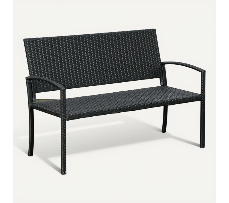 Banc De Jardin Outsunny 2 Places Polyrotin + Acier, 122×60×87 Cm, Noir, Résistant Uv