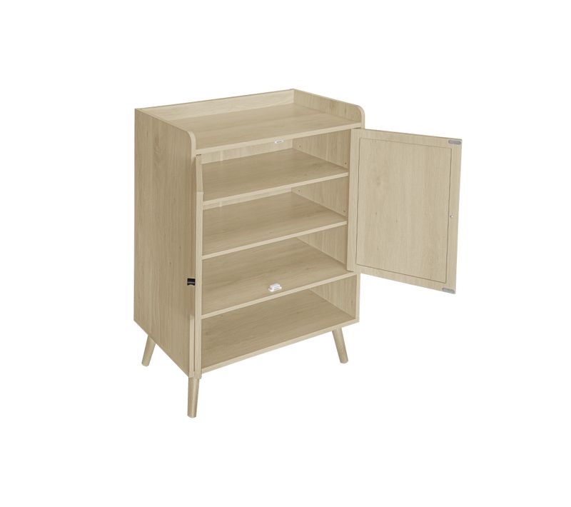 Meuble à Chaussures - 2 Portes - Compartiment Ouvert - Rangement - Salon Ou Couloir - Naturel