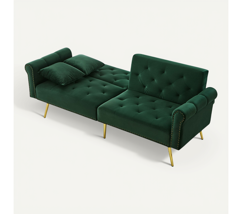 Canapé Droit Convertible - 2 Places - Design Contemporain Avec Dossier Multi-positions - Vert