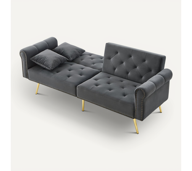 Canapé Droit Convertible - 2 Places - Design Contemporain Avec Dossier Multi-positions - Gris