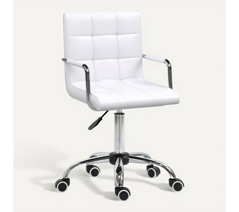 Fauteuil De Bureau Ergonomique - Moderne Pivotante Avec Réglage - Rembourrée En Pvc - Épuré - Blanc