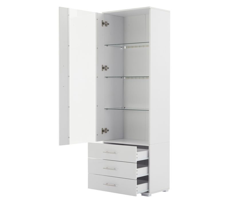 Vitrine De Salon - LED - 3 Tiroirs - Meuble Haut Brillant - Mdf Acrylique - Blanc
