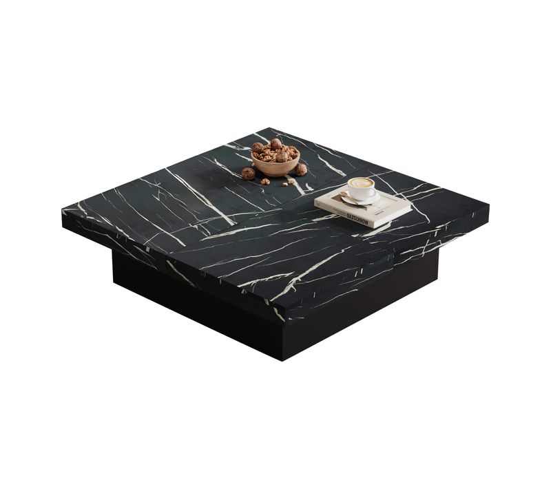 Table Basse Carrée Moderne Avec Tiroirs, Panneau De Particules, Noir, 90×90×25 Cm