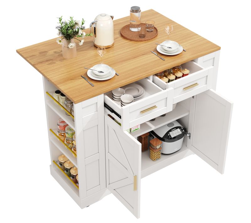 Îlot De Cuisine - Desserte De Cuisine - Multifonction - Extensibles Et Roulettes - Mdf - Blanc