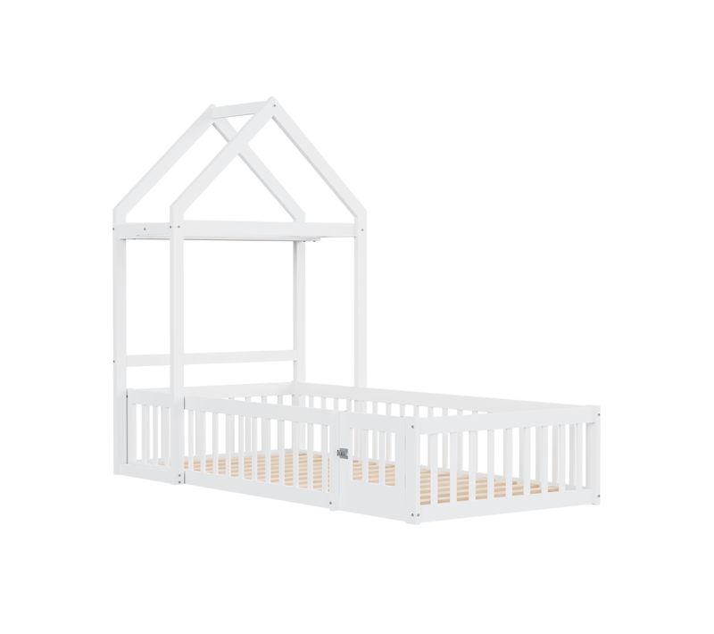 Lit Enfant 90x200 Cm - Lit Simple Avec Barrières Sécurité - Porte Rangement - Bois +mdf - Blanc