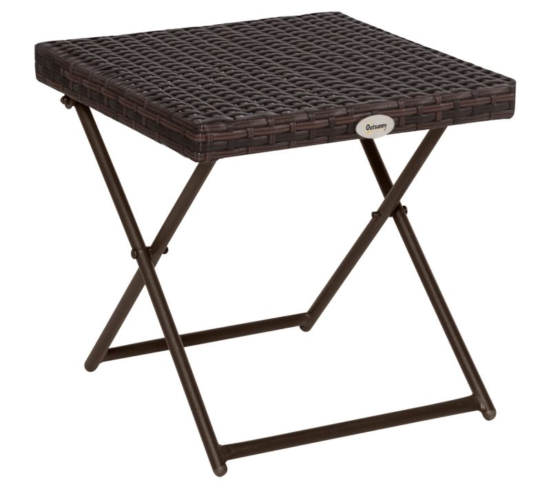 Table De Jardin Carrée 40×40 Cm Pliable En Polyrattan Et Métal Brun, Résistante Uv/météo