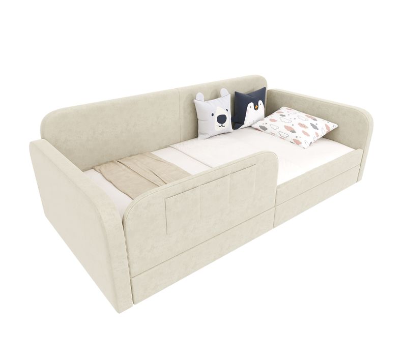 Lit Banquette 90x200 Cm - 2 Tiroirs Coulissants - Rangement Intégré - Velours - Mdf Et Métal - Blanc