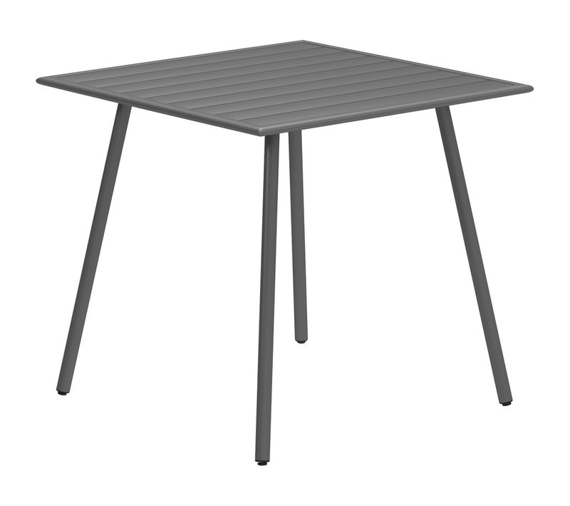 Table De Jardin Carrée 80×80 Cm En Acier Gris Résistant Intempéries, Pour 4 Personnes