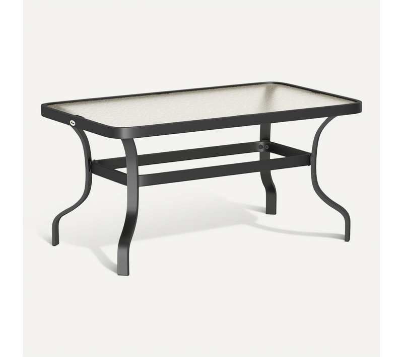 Table De Jardin Outsunny Verre Trempé, Design Ondulé, Coins Arrondis, 95×55 Cm, Métal Noir