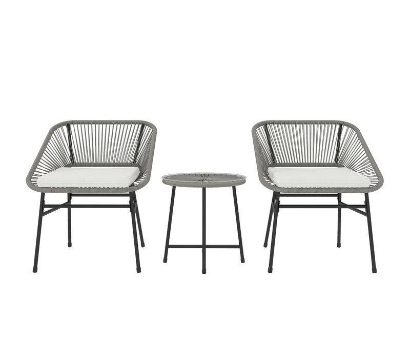 Salon De Jardin Outsunny 3 Pièces Polyrattan 2 Pers, 2 Chaises + Table Ronde, Coussins, Gris Foncé