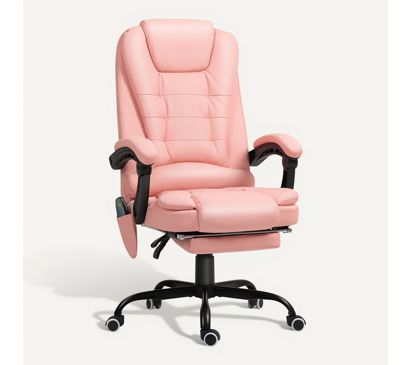 Fauteuil De Bureau Ergonomique -massage Chauffant Et Télécommande - Réglable - Simili - Rose