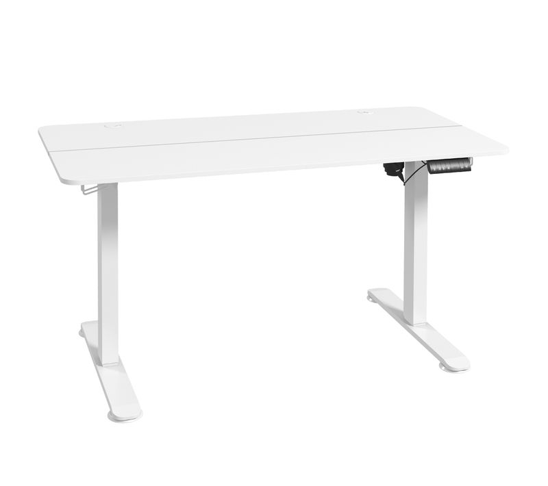 Bureau Informatique - Bureau Réglable En Hauteur Électrique - Crochet Et Mémoire 4 Positions - Blanc