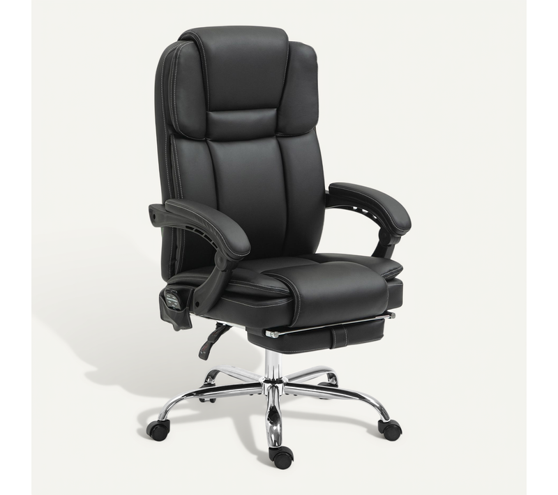 Fauteuil De Bureau - Massante Et Chauffante Pivotante - Repose-pieds - Poches Latérales - Noir