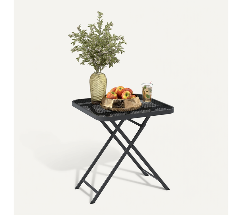 Table De Jardin Outsunny 70×70×72 Cm, Table Pliante Acier Noir Design Ajouré Extérieur