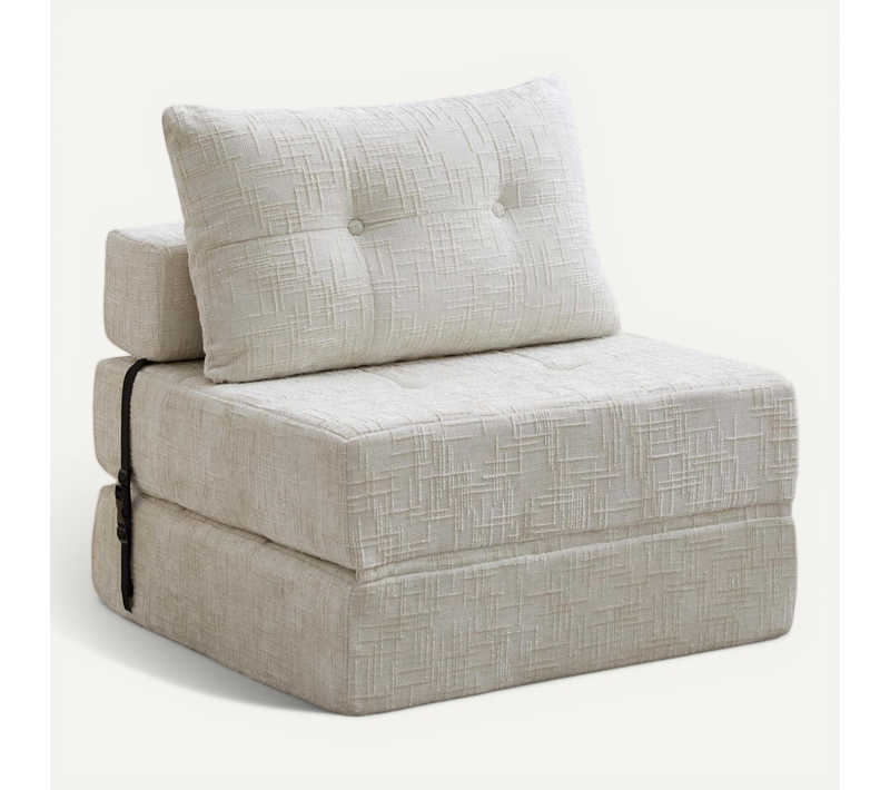 Compressé - Fauteuil Convertible - 1 Place Avec Matelas Pliable Et Coussin - Confortbale - Beige