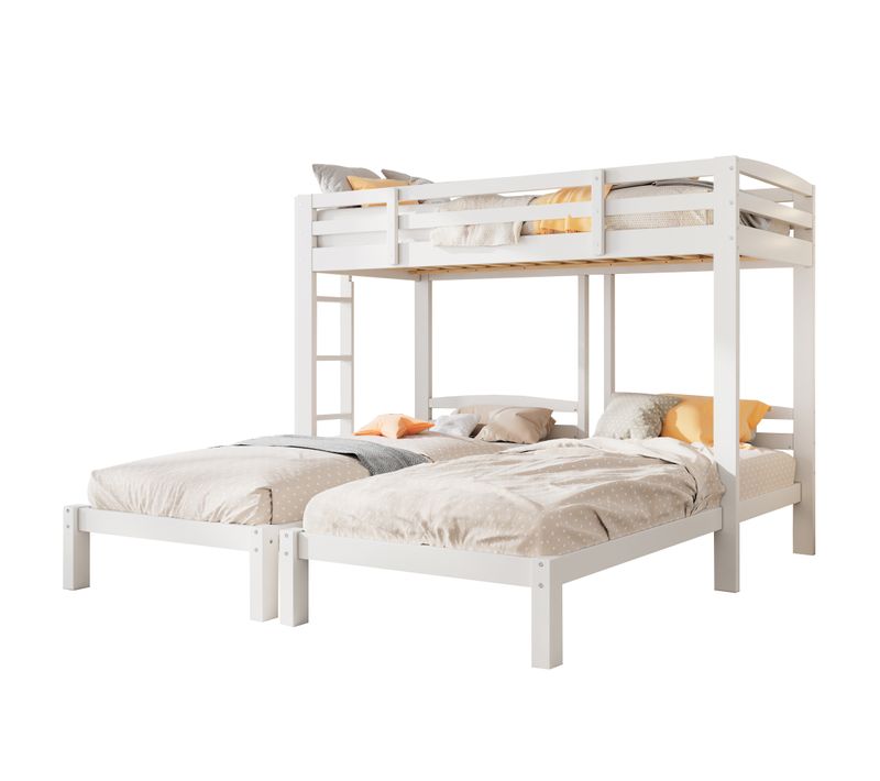 Lit Superposé 90x200 Cm - Lit Triple Enfant Avec 3 Niveaux Et Protections Antichute - Blanc