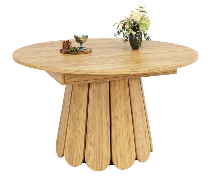 Table à Manger Extensible - Table Ronde - Plateau Dépliable - Pieds Fleur - Naturel