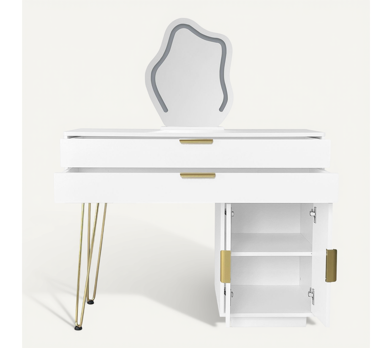 Coiffeuse Avec Miroir Lumineux Extensible, Table Maquillage 2 Tiroirs, Rangement Compact Chambre