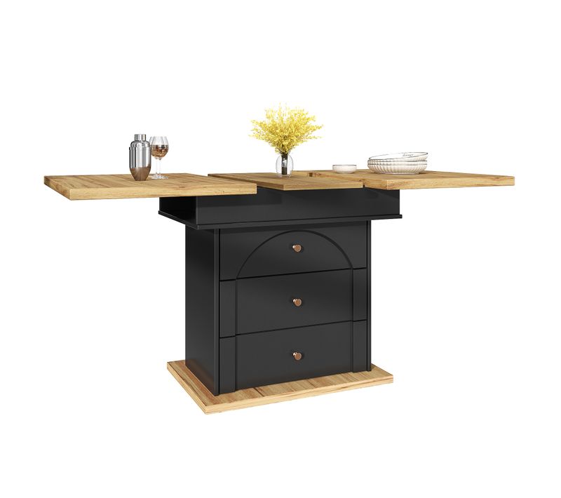 Table à Manger Pliable Extensible Avec Tiroirs Et Porte-bouteilles, Design Minimaliste, Noir