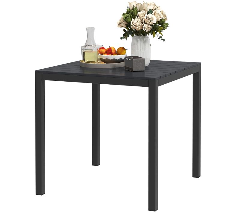 Table De Jardin Carrée Aluminium Et Acier Noir , Structure Fiable Et Stable, Design Élégant